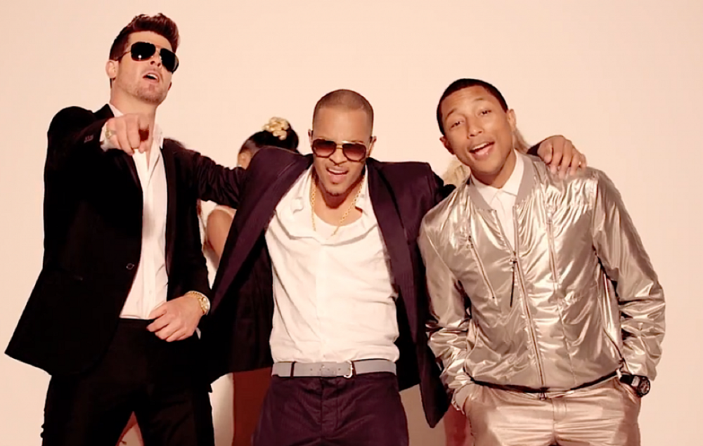 Robin Thicke, T.I. and Pharrell Williams in the 'Blurred Lines' video