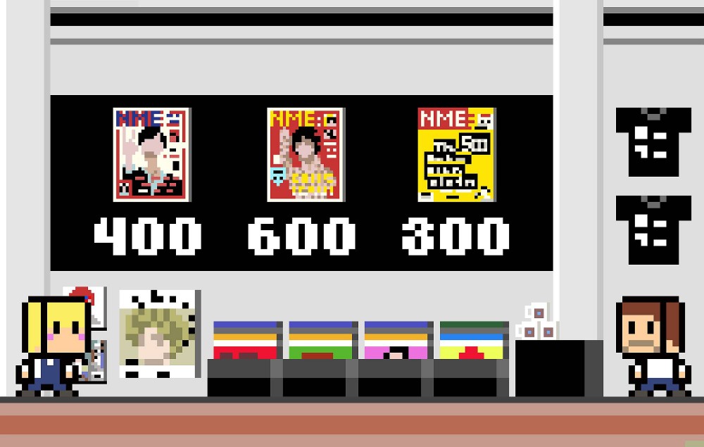 Designer Takekiyo has made a demo of an 8-Bit video game for The Charlatans' frontman Tim Burgess' #TimsTwitterListeningParty series – featuring a level with NME copies in Rough Trade. Credit: Takekiyo