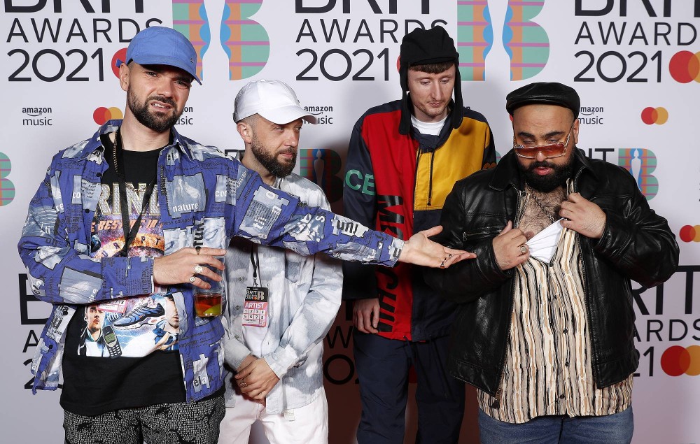 Allan Mustafa, Hugo Chegwin, Steve Stamp and Asim Chaudhry aka Chabuddy G of Kurupt FM pose in the media room at The BRIT Awards 2021 at The O2 Arena on May 11, 2021 in London, England. (Photo by JMEnternational/JMEnternational for BRIT Awards/Getty Images)