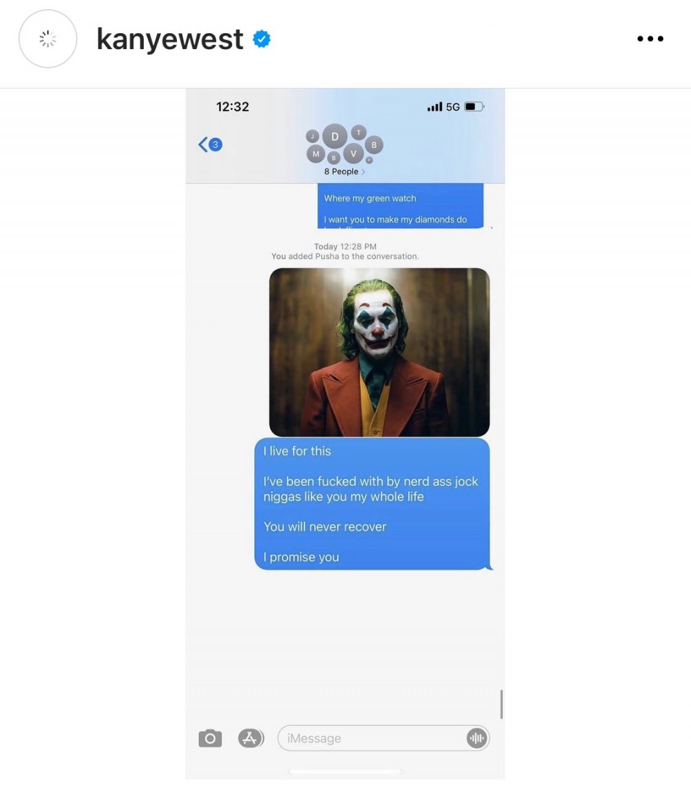 Kanye screenshot of text at Drake