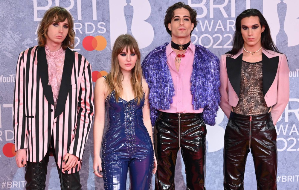 Maneskin members Thomas Raggi, Victoria De Angelis, Damiano David and Ethan Torchio attend The BRIT Awards 2022 at The O2 Arena on February 08, 2022 in London, England. (Photo by Karwai Tang/WireImage)