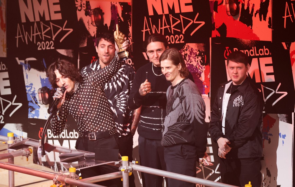 Bring Me The Horizon accepting the trophy for Best Band From The UK Supported by Pizza Express at the BandLab NME Awards 2022