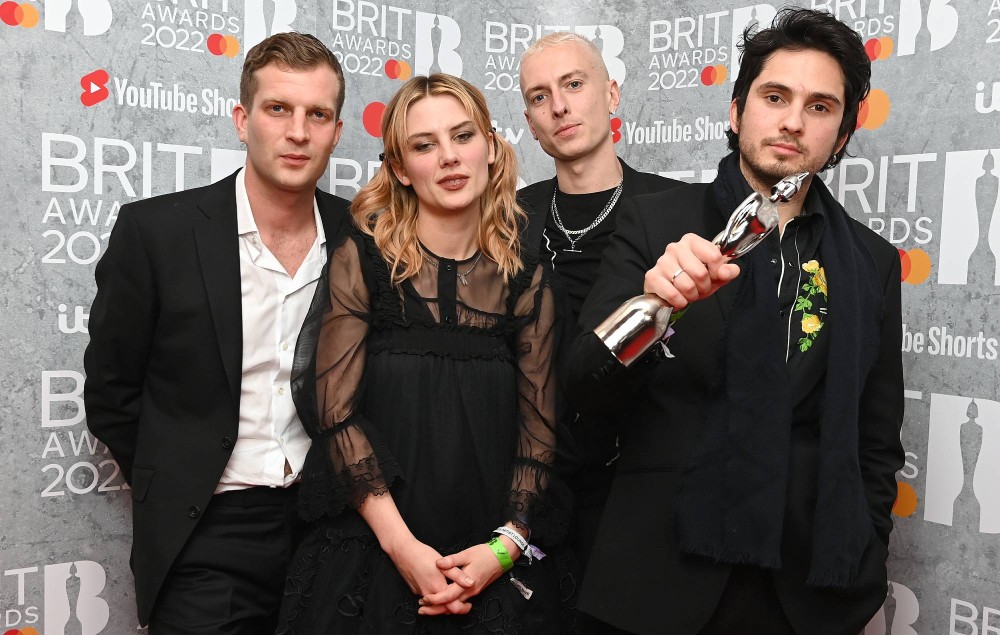 Members of Wolf Alice Theo Ellis, Ellie Rowsell, Joff Oddie and Joel Amey pose with their award in the media room during The BRIT Awards 2022 at The O2 Arena on February 08, 2022 in London, England. (Photo by Kate Green/Getty Images )