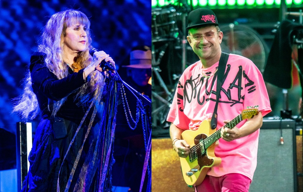 two side by side images of Stevie Nicks (left) and Damon Albarn (right) performing live on-stage in 2022