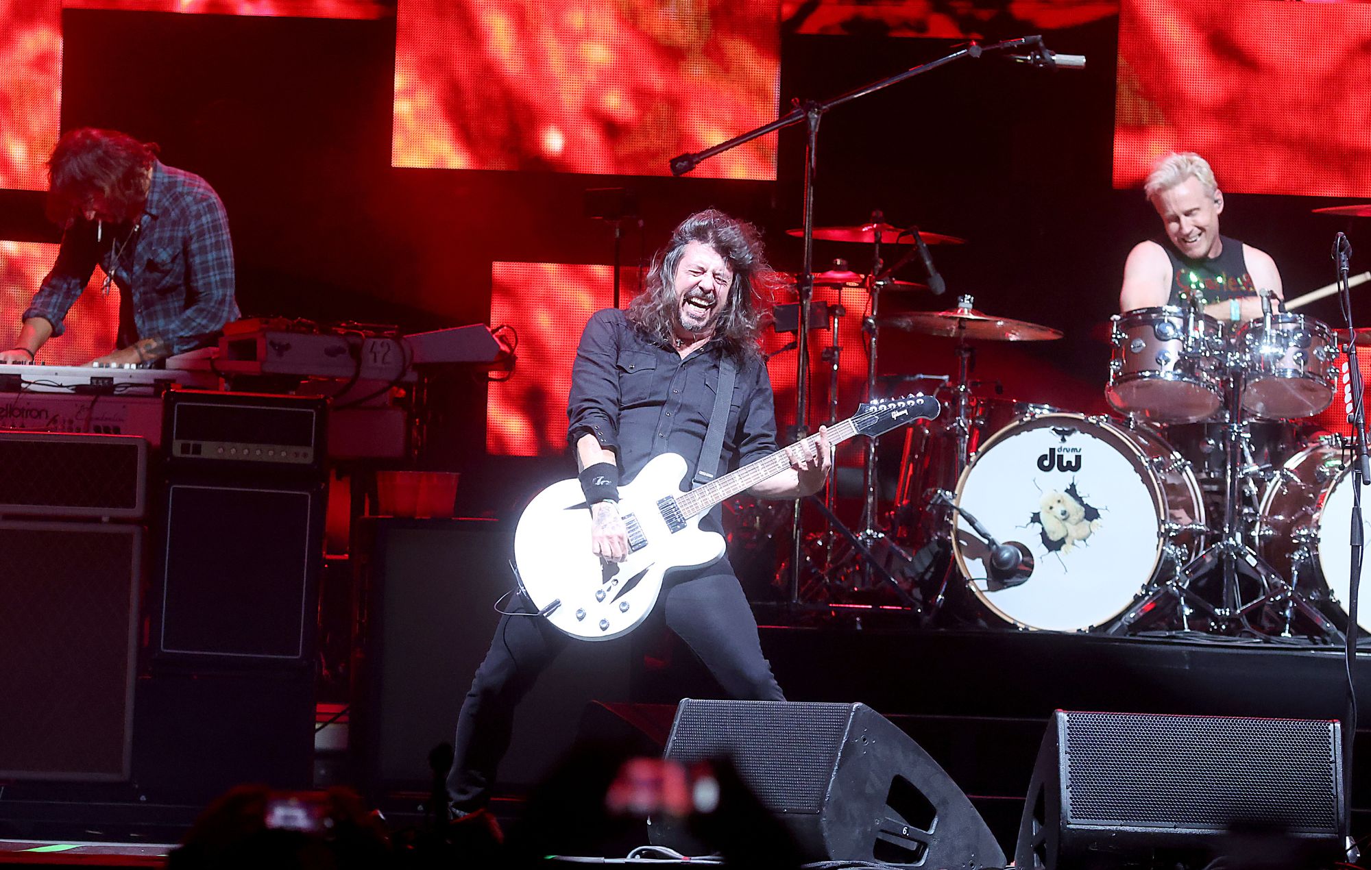 Rami Jaffee, Dave Grohl and Josh Freese of Foo Fighters perform in concert during Bonnaroo Music & Arts Festival on June 18, 2023