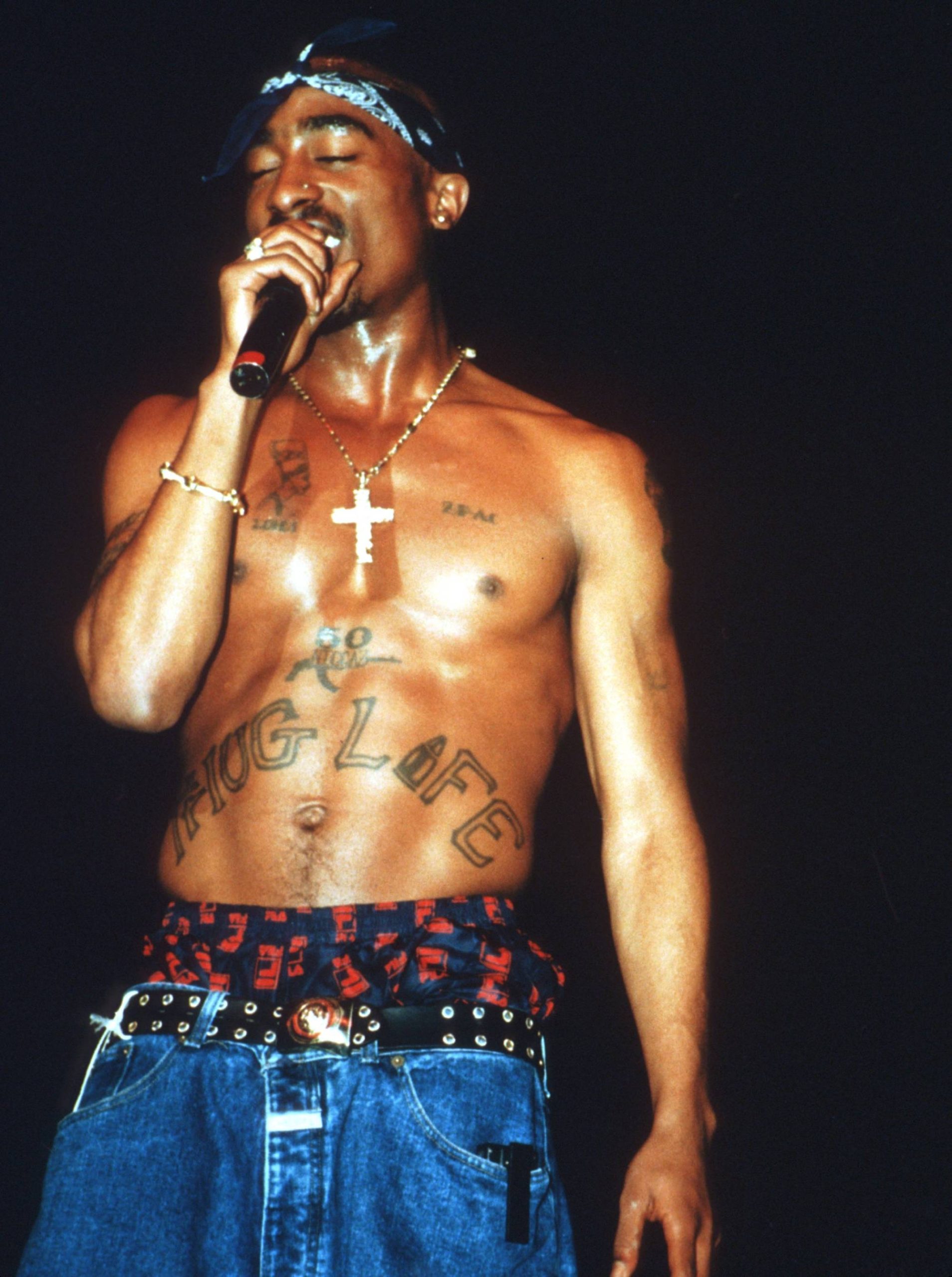 Tupac Shakur performs onstage in 1994 in Chicago, Illinois. Credit: Raymond Boyd/Michael Ochs Archives/Getty Images