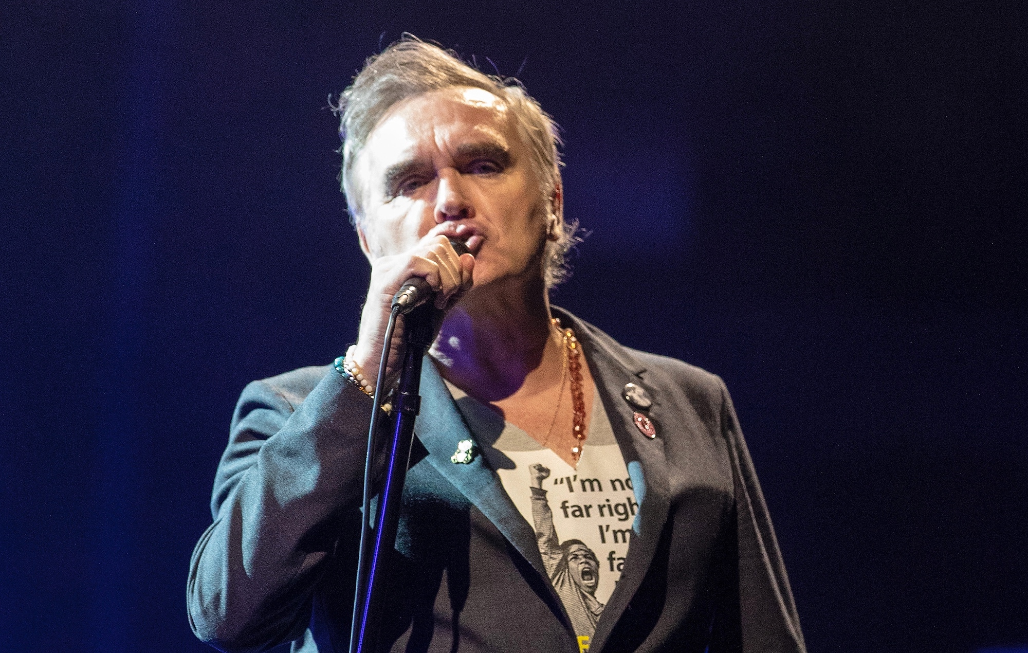 Morrissey performing live onstage in 2020