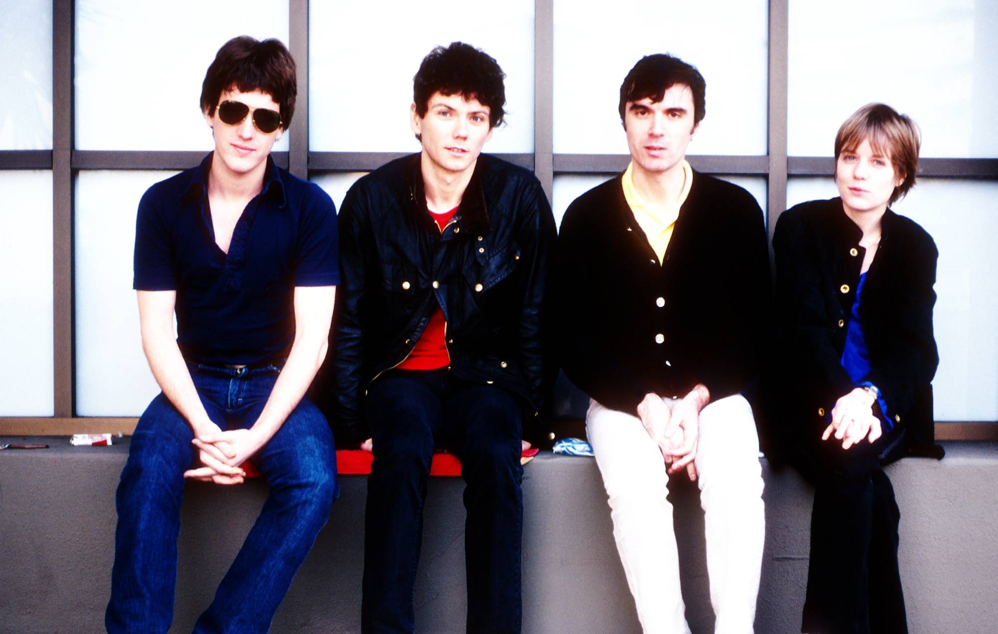 Chris Frantz, Jerry Harrison, David Byrne, and Tina Weymouth of the Talking Heads pose for publicity shots in December 1977 in Hollywood, California. Credit: Michael Ochs Archives/Getty