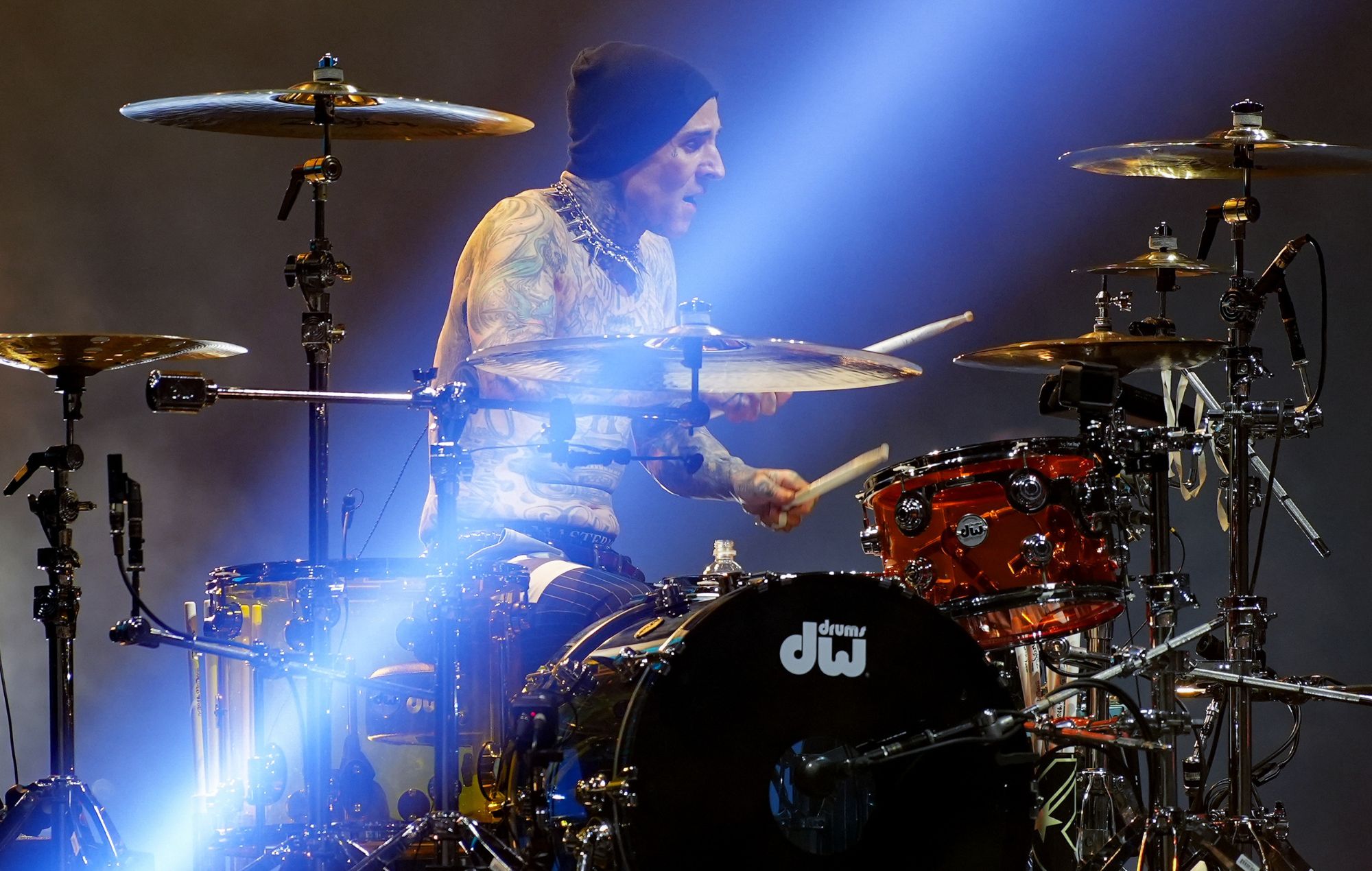 Travis Barker of Blink-182 performs onstage at Madison Square Garden on May 19, 2023