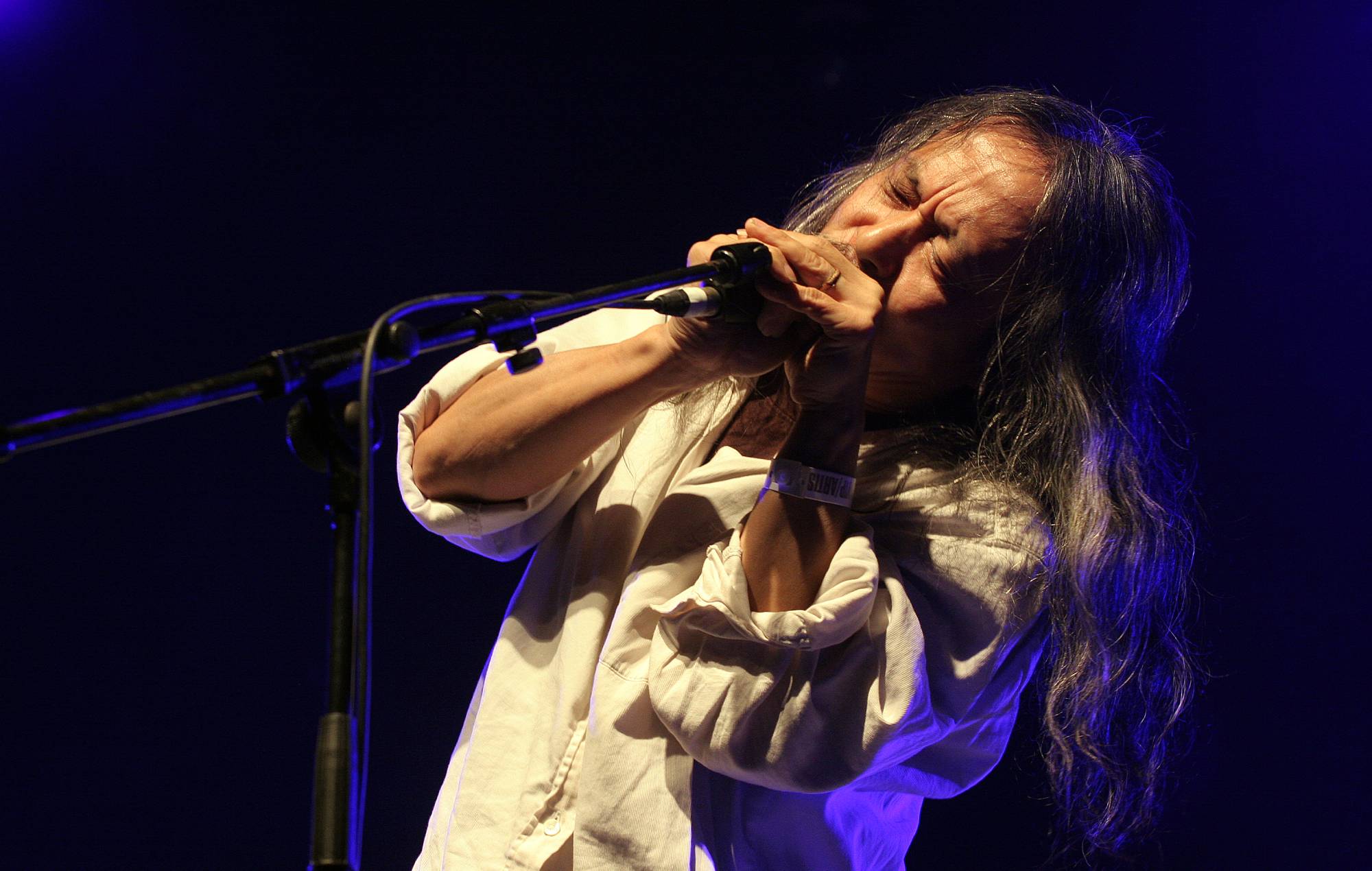 Damo Suzuki performing at All Tomorrow's Parties, Nightmare Before Xmas (ATP) on December 9, 2007, in Minehead, England. (Photo by Stefan Jeremiah/WireImage)