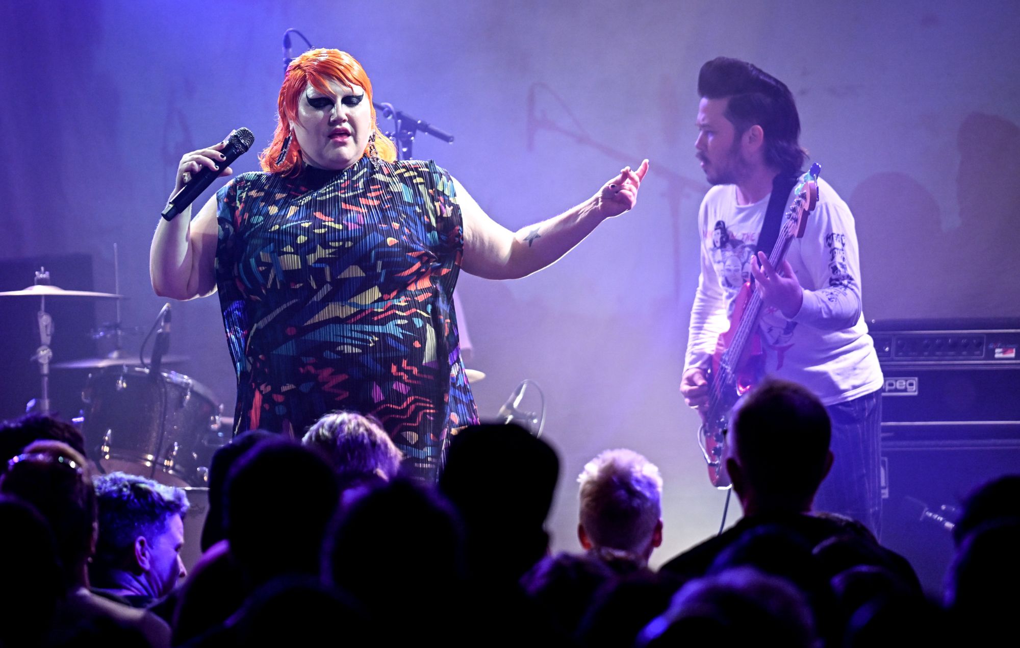 Beth Ditto and bassist Ted Kwo from the band Gossip take to the stage at the Lido. Photo: Britta Pedersen/dpa
