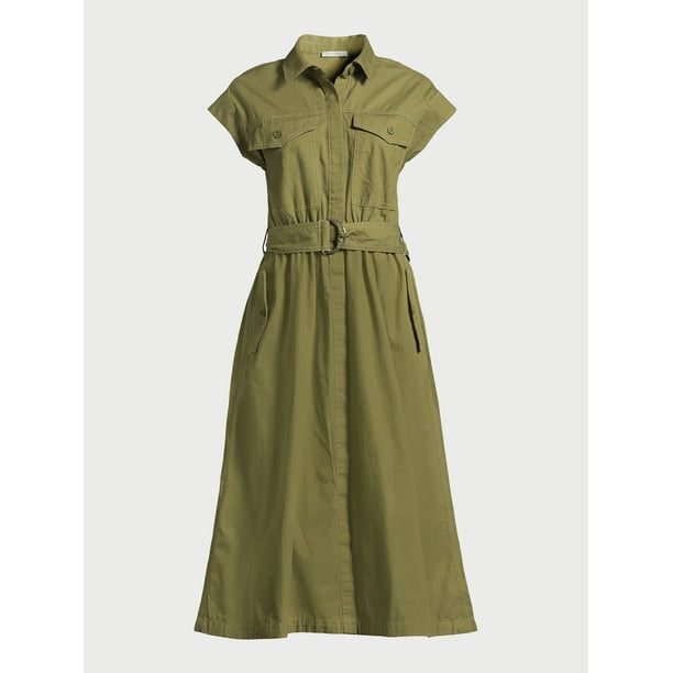 Free Assembly Women's Belted Utility Midi Dress, Sizes XS-XXL