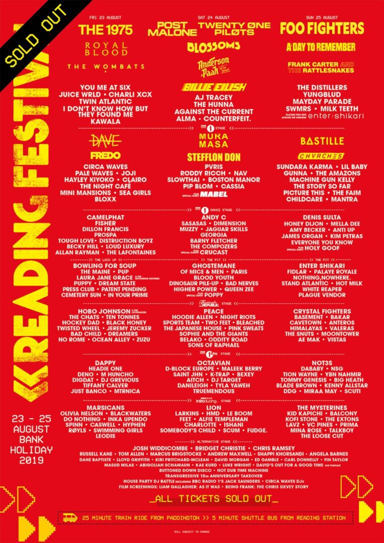 The line-up poster for Reading & Leeds 2019