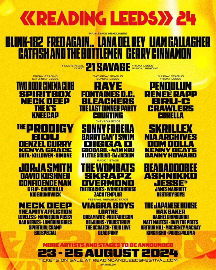 The line-up poster for Reading & Leeds 2024. Credit: Press/Festival Republic