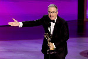 LOS ANGELES, CALIFORNIA - SEPTEMBER 15: John Oliver accepts the Outstanding Scripted Variety Series award for “Last Week Tonight with John Oliver” onstage during the 76th Primetime Emmy Awards at Peacock Theater on September 15, 2024 in Los Angeles, California.  (Photo by Kevin Winter/Getty Images)