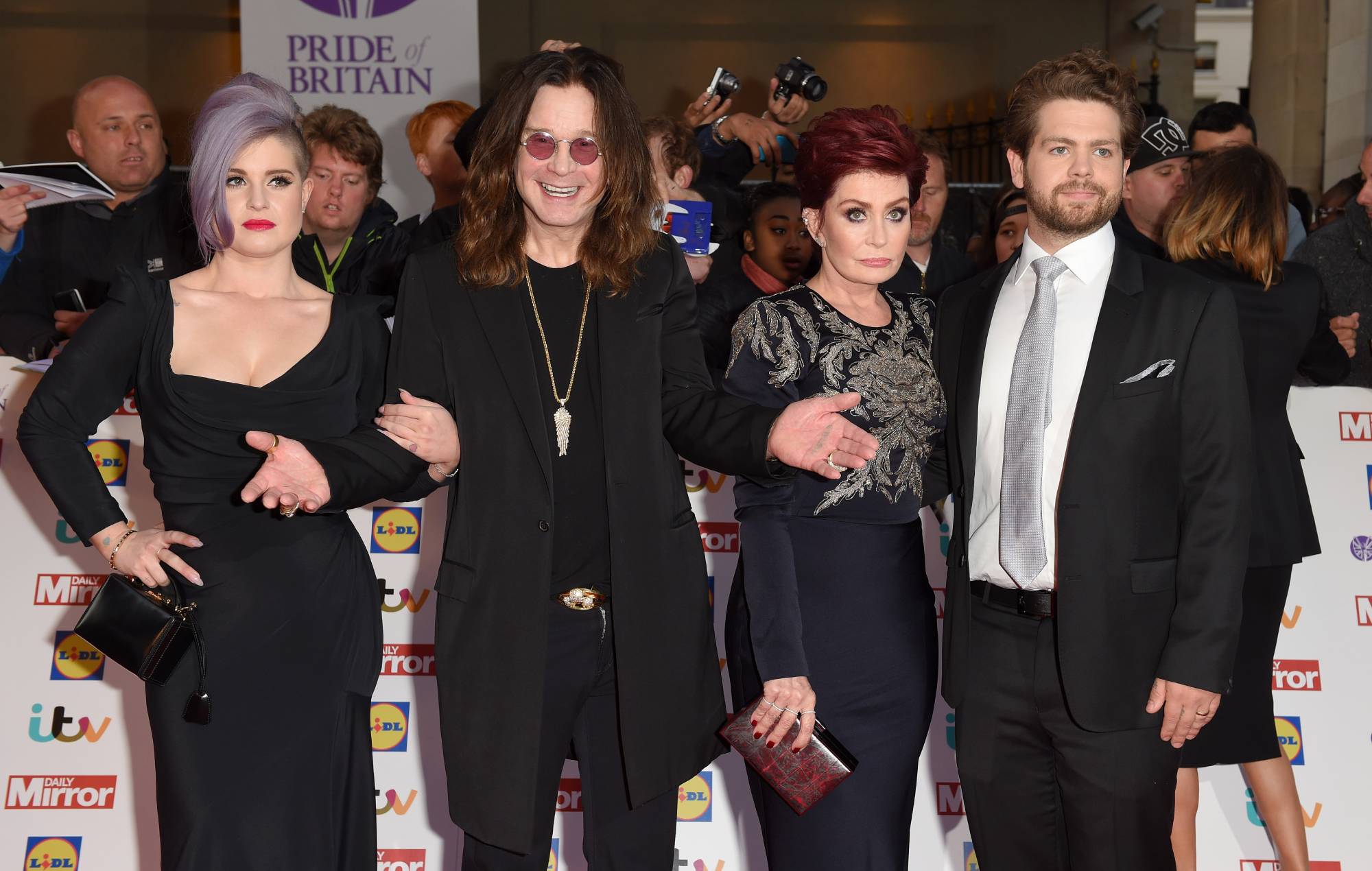 Kelly Osbourne, Ozzy Osbourne, Sharon Osbourne and Jack Osbourne attend the Pride of Britain awards at The Grosvenor House Hotel on September 28, 2015 in London, England. (Photo by Karwai Tang/WireImage)