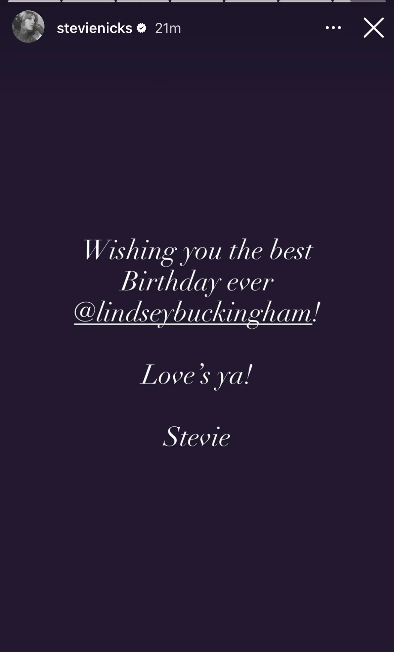 Stevie Nicks wishes Lindsey Buckingham a happy birthday